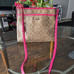 Coach Signature Brown and Pink Crossbody Bag